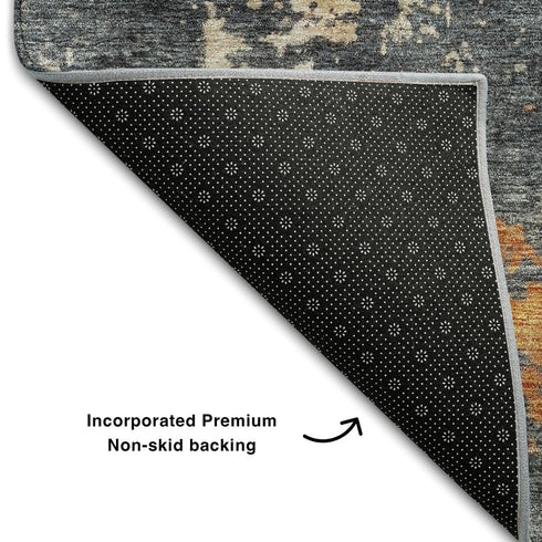 5' X 8' Khaki Beige And Blue Abstract Washable Area Rug With UV Protection