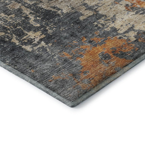 5' X 8' Khaki Beige And Blue Abstract Washable Area Rug With UV Protection