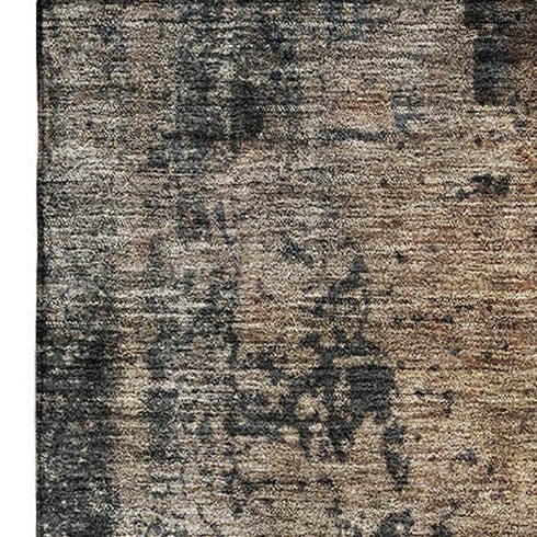 5' X 8' Khaki Beige And Blue Abstract Washable Area Rug With UV Protection