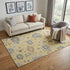 5' X 8' Gold Blue And Ivory Floral Washable Area Rug With UV Protection