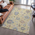 8' X 10' Gold Blue And Ivory Floral Washable Area Rug With UV Protection