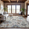 9' X 12' Ivory Blue And Coral Floral Washable Area Rug With UV Protection