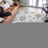 9' X 12' Ivory Blue And Coral Floral Washable Area Rug With UV Protection