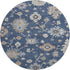 8' Navy Blue Copper And Gray Floral Washable Round Rug With UV Protection
