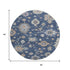 8' Navy Blue Copper And Gray Floral Washable Round Rug With UV Protection