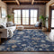 9' X 12' Navy Blue Copper And Gray Floral Washable Area Rug With UV Protection