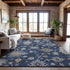 9' X 12' Navy Blue Copper And Gray Floral Washable Area Rug With UV Protection