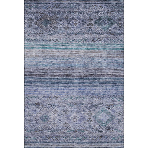 5' X 8' Blue Charcoal And Gray Abstract Geometric Washable Area Rug With UV Protection