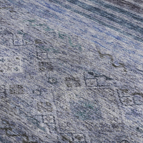5' X 8' Blue Charcoal And Gray Abstract Geometric Washable Area Rug With UV Protection