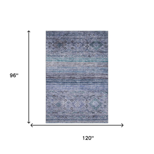 8' X 10' Blue Charcoal And Gray Abstract Geometric Washable Area Rug With UV Protection