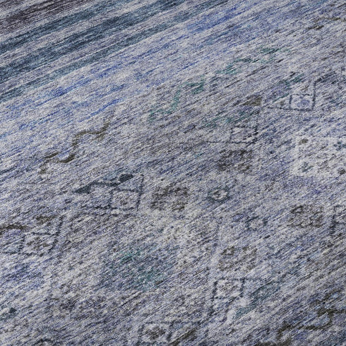 8' X 10' Blue Charcoal And Gray Abstract Geometric Washable Area Rug With UV Protection