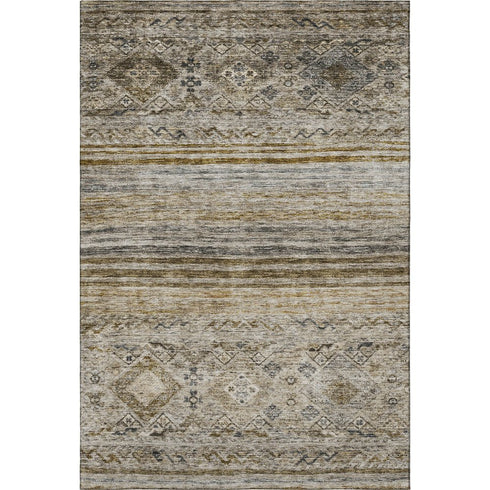 5' X 8' Brown Beige And Blue Abstract Geometric Washable Area Rug With UV Protection