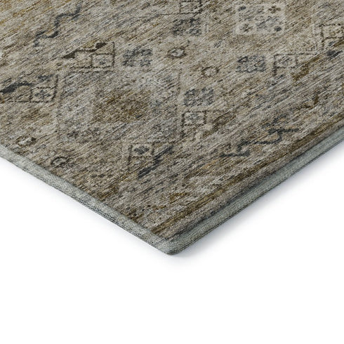 8' X 10' Brown Beige And Blue Abstract Geometric Washable Area Rug With UV Protection