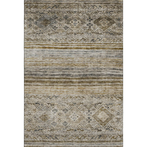 9' X 12' Brown Beige And Blue Abstract Geometric Washable Area Rug With UV Protection