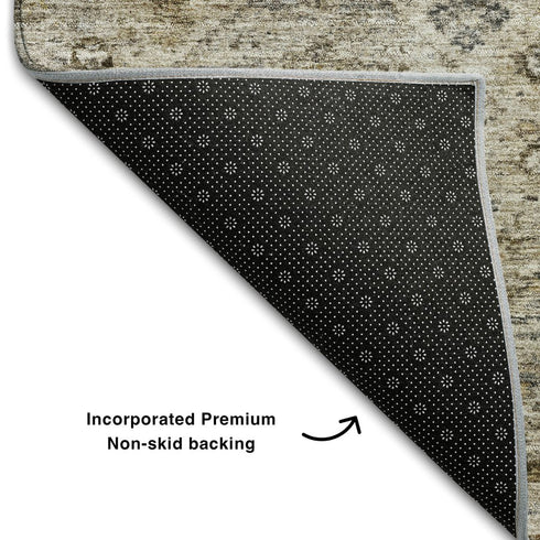 9' X 12' Brown Beige And Blue Abstract Geometric Washable Area Rug With UV Protection