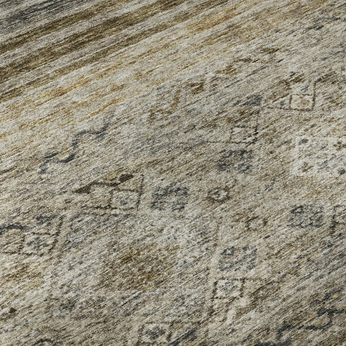 9' X 12' Brown Beige And Blue Abstract Geometric Washable Area Rug With UV Protection