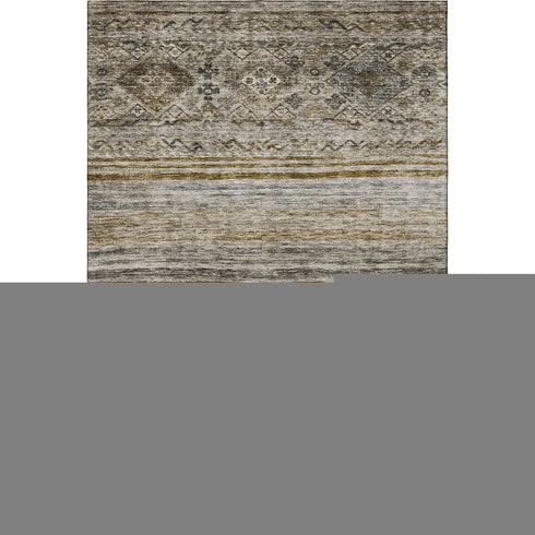 9' X 12' Brown Beige And Blue Abstract Geometric Washable Area Rug With UV Protection