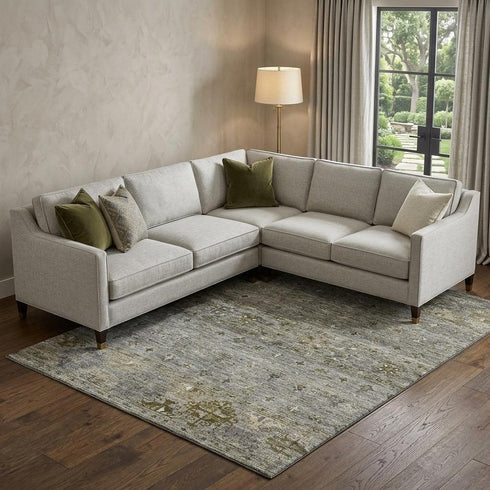 8' X 10' Pewter Olive Green And Beige Tribal Washable Area Rug With UV Protection
