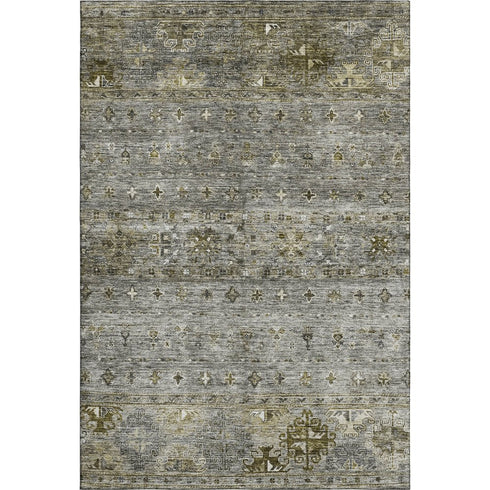 8' X 10' Pewter Olive Green And Beige Tribal Washable Area Rug With UV Protection