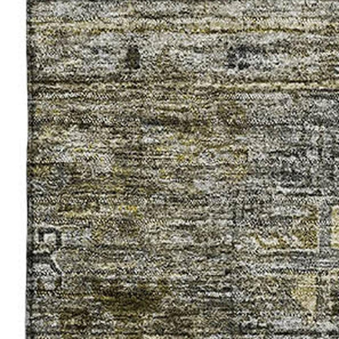 8' X 10' Pewter Olive Green And Beige Tribal Washable Area Rug With UV Protection