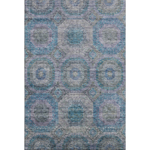 5' X 8' Blue Gray And Silver Geometric Washable Area Rug With UV Protection
