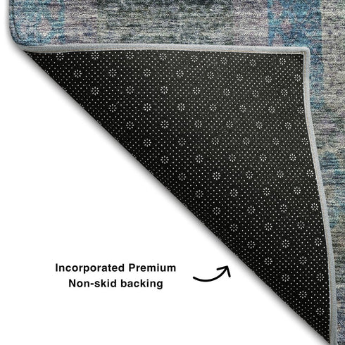 5' X 8' Blue Gray And Silver Geometric Washable Area Rug With UV Protection