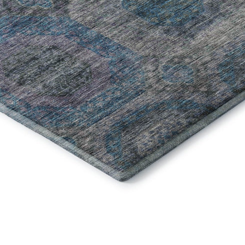 5' X 8' Blue Gray And Silver Geometric Washable Area Rug With UV Protection