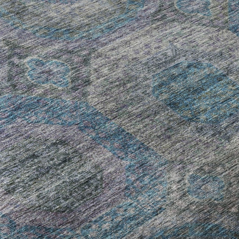 5' X 8' Blue Gray And Silver Geometric Washable Area Rug With UV Protection
