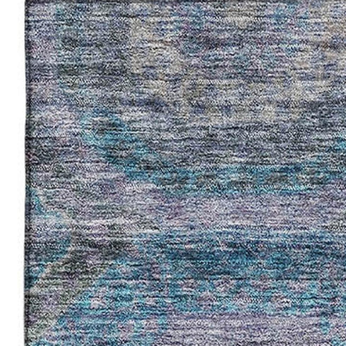 5' X 8' Blue Gray And Silver Geometric Washable Area Rug With UV Protection