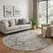8' Linen Gray And Silver Abstract Washable Round Rug With UV Protection