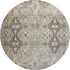 8' Linen Gray And Silver Abstract Washable Round Rug With UV Protection