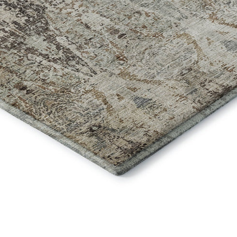8' Linen Gray And Silver Abstract Washable Round Rug With UV Protection