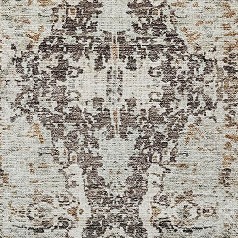 8' Linen Gray And Silver Abstract Washable Round Rug With UV Protection