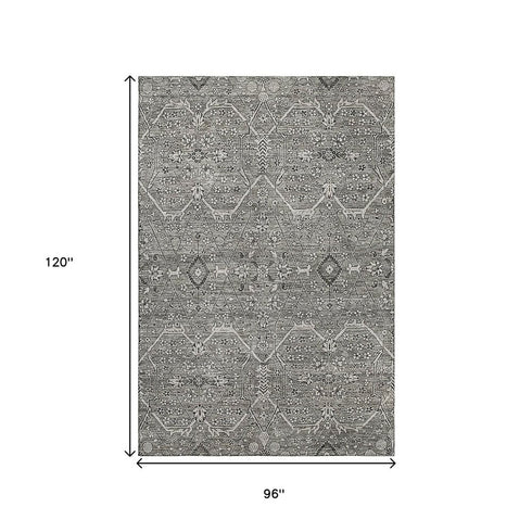 8' Pewter Gray And Silver Floral Washable Area Rug With UV Protection