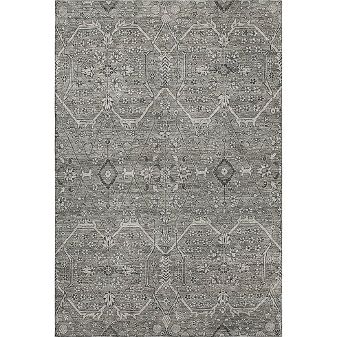 8' Pewter Gray And Silver Floral Washable Area Rug With UV Protection