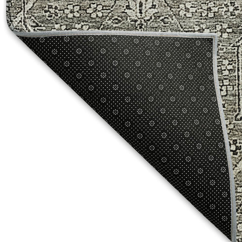 8' Pewter Gray And Silver Floral Washable Area Rug With UV Protection