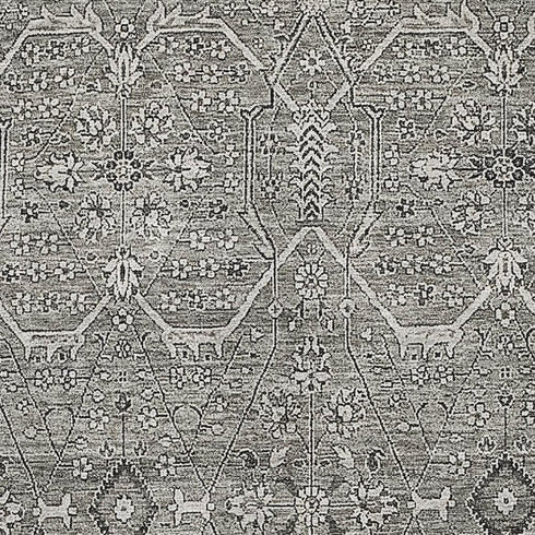 8' Pewter Gray And Silver Floral Washable Area Rug With UV Protection