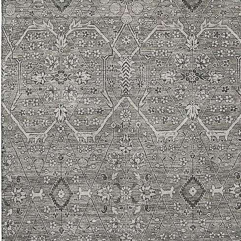 8' Pewter Gray And Silver Floral Washable Area Rug With UV Protection