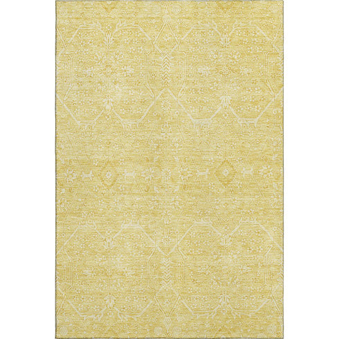 5' X 8' Gold And Ivory Floral Washable Area Rug With UV Protection