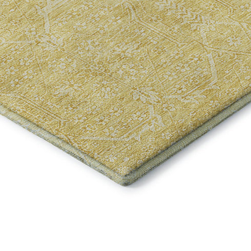 5' X 8' Gold And Ivory Floral Washable Area Rug With UV Protection