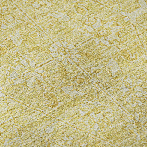 5' X 8' Gold And Ivory Floral Washable Area Rug With UV Protection