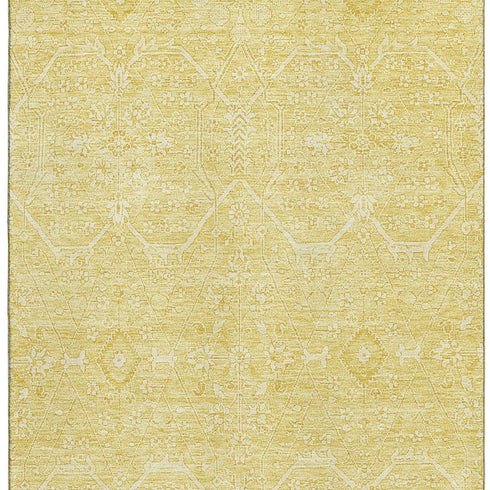 5' X 8' Gold And Ivory Floral Washable Area Rug With UV Protection