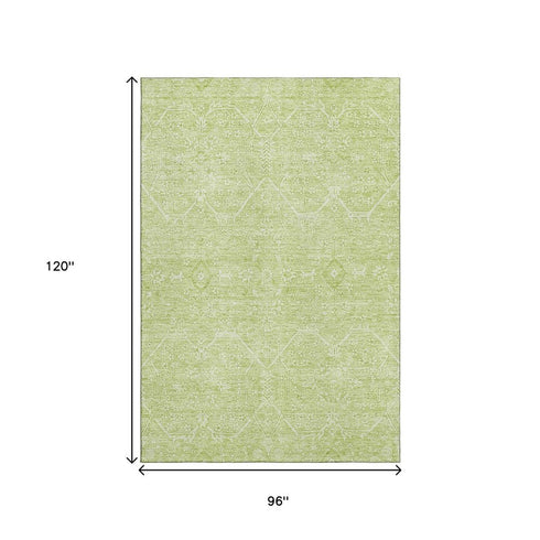 8' Mint Green And Ivory Floral Washable Area Rug With UV Protection