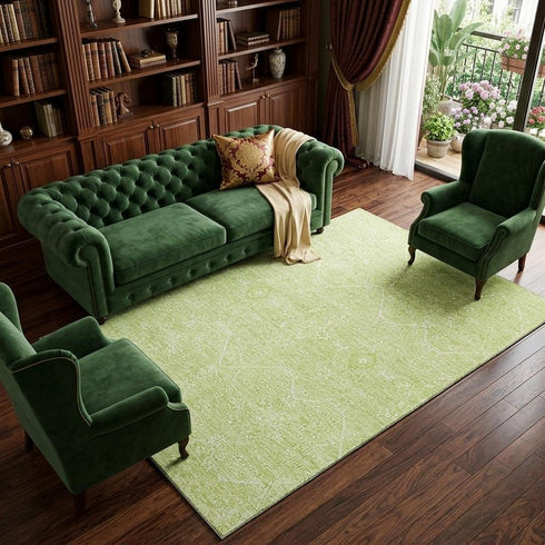 8' Mint Green And Ivory Floral Washable Area Rug With UV Protection