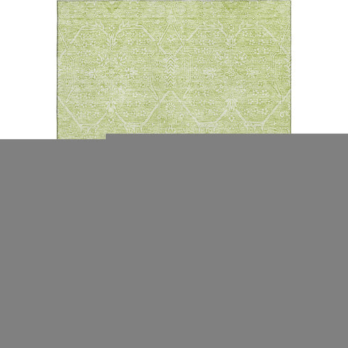 8' Mint Green And Ivory Floral Washable Area Rug With UV Protection