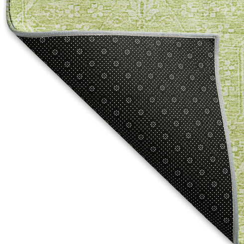 8' Mint Green And Ivory Floral Washable Area Rug With UV Protection