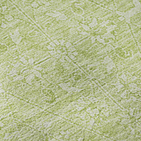 8' Mint Green And Ivory Floral Washable Area Rug With UV Protection
