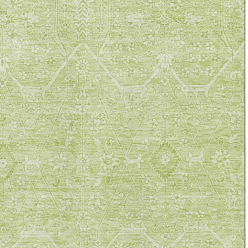 8' Mint Green And Ivory Floral Washable Area Rug With UV Protection