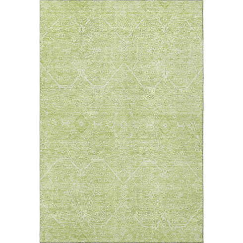 8' Mint Green And Ivory Floral Washable Area Rug With UV Protection