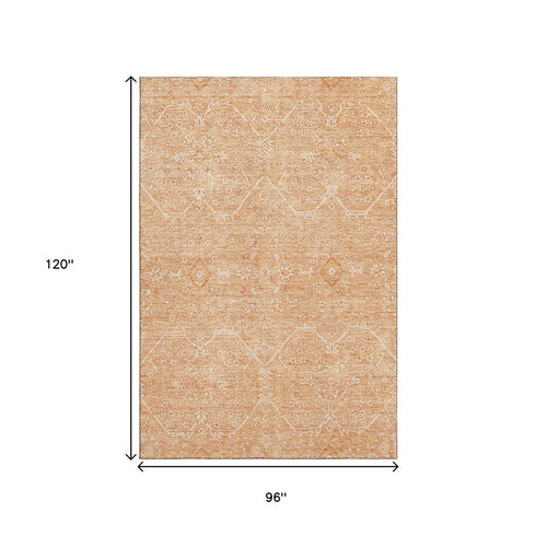 8' Salmon And Ivory Floral Washable Area Rug With UV Protection